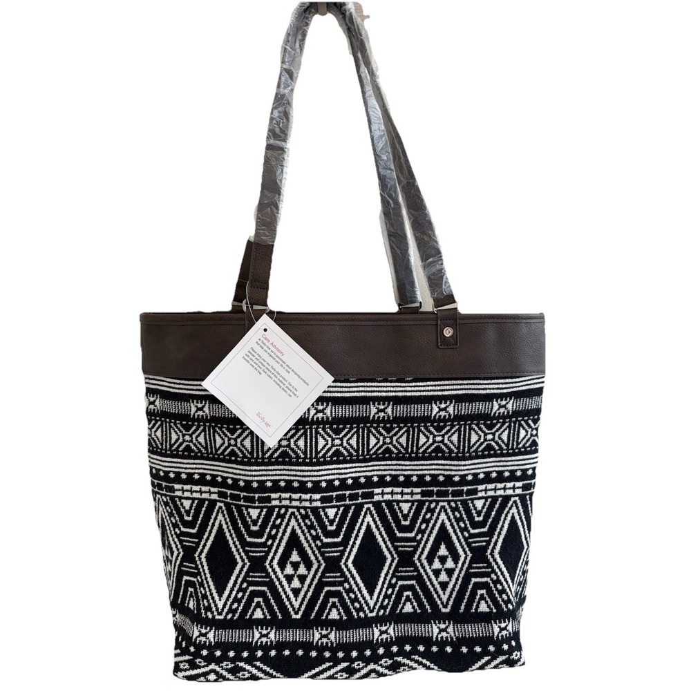 New Thirty One Gifts Reversible Tote - Rio Weave Black Brown White NWT Bag